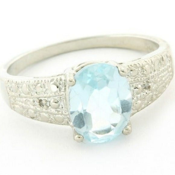 Blue Topaz solid Sterling Silver Ring sz 5 - Picture 1 of 3